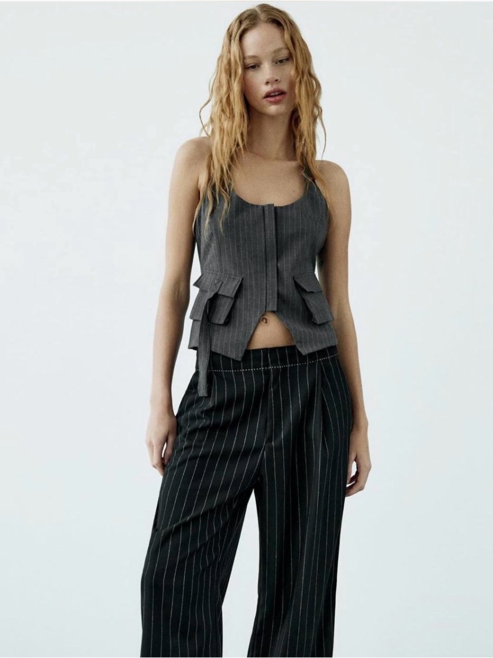 Zara Black Pinstripe Wide-Leg Pants